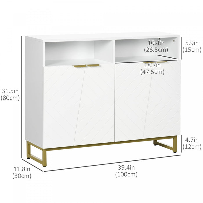 HOMCOM Buffet Cabinet Kitchen Sideboard w/ Adjustable Shelves, Metal Base