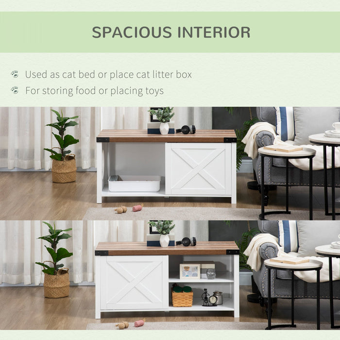Pawhut Cat Litter Box Enclosure With Sliding Door, Cat Washroom Storage Bench With Cat Hole, Indoor 