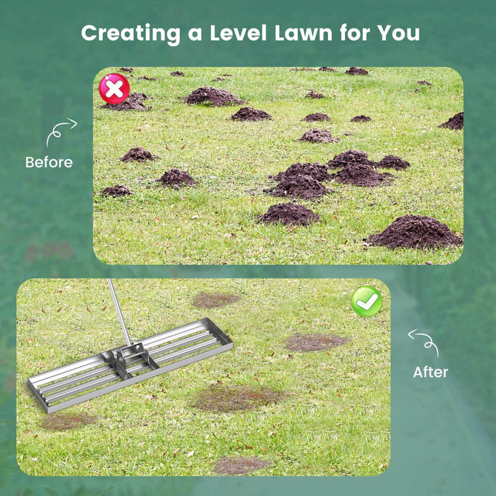Costway Lawn Leveling Rake 42" X 10" Heavy Duty Level Lawn Tool For Garden Backyard/lawn Silver