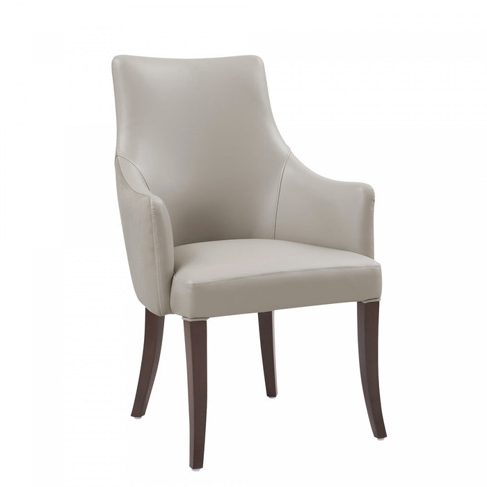 Connie Modern Vegan Leather and Velvet Wood Armchair in Light Gray - Set of 2 Dining Chair 