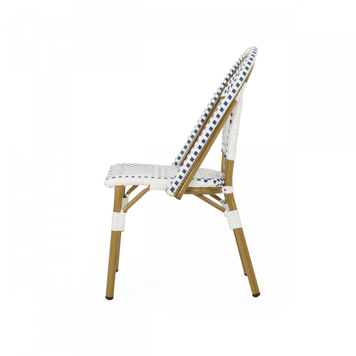 Julien Faux Ratten and Aluminum French Bistro Chairs, Set of 2 - Blue and White 