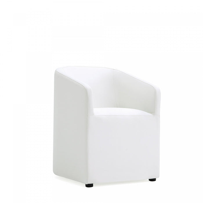 Anna Round Modern Vegan Leather Armchair in White - Set of 2 