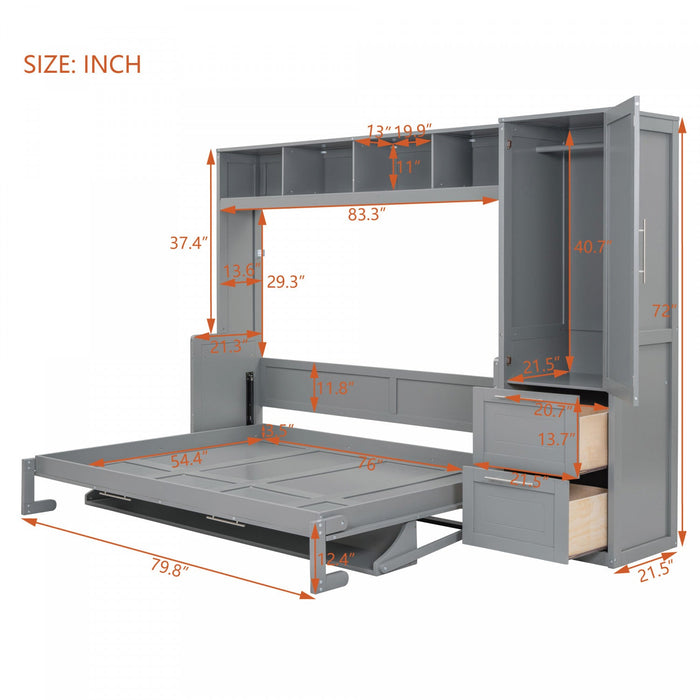 Dennis Engineered Wood Full Murphy Bed With Shelves And Drawers - Grey 