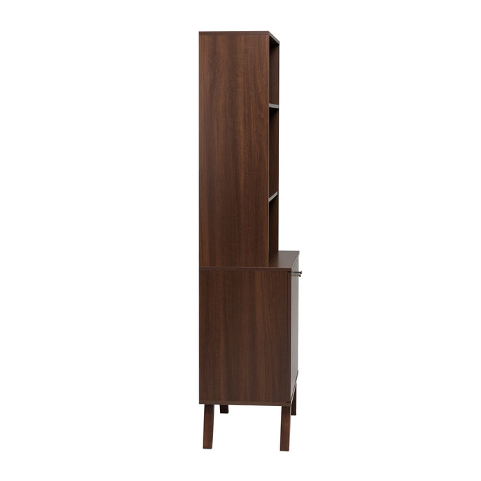 Milo Mid-Century Modern Tall Bookcase with Adjustable Shelves, 2 Doors & Brushed Brass-Finished Knobs - Cherry
