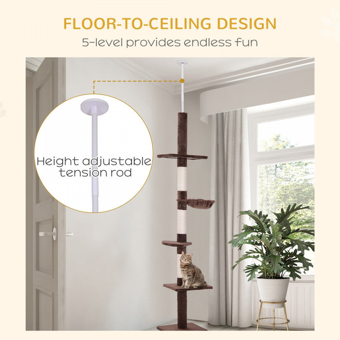 Pawhut 8.5ft Cat Climbing Tree 5-tier Kitty Activity Center Floor-to-ceiling Cat Climber Toy With Sc