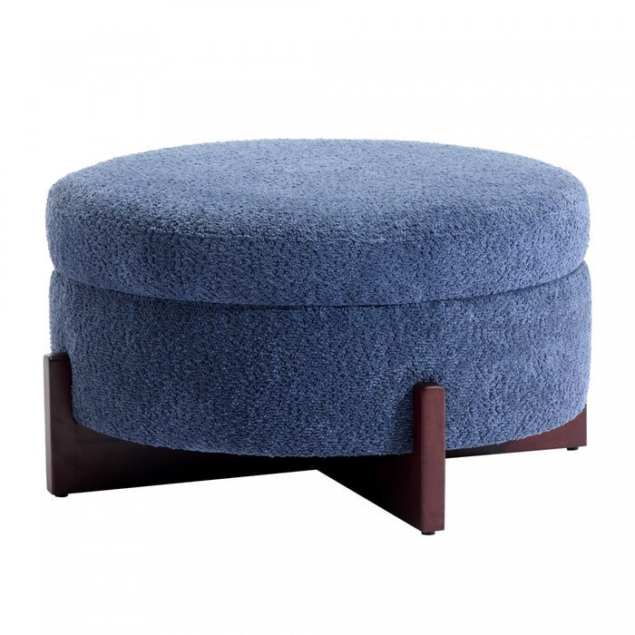 Sophia Round Storage Ottoman Coffee Table with Tufted Upholstery - Blue 