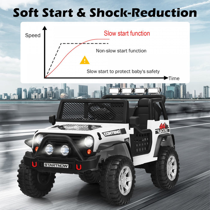 Costway 12v Kids Ride On Truck Remote Control Electric Car W/lights&music White