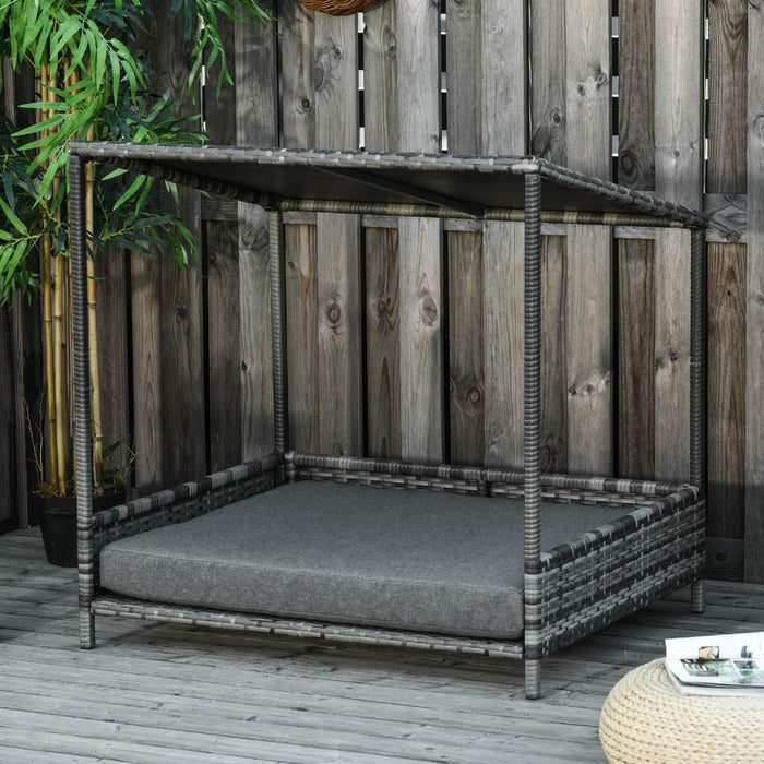 Pawhut Wicker Dog House Raised Rattan Dog Cat Bed For Indoor Outdoor Garden Patio Pet Sofa With Cush