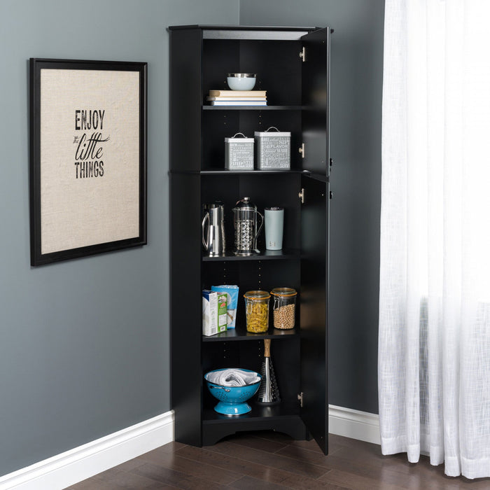 Elite Tall 2-Door Corner Storage Cabinet - Black