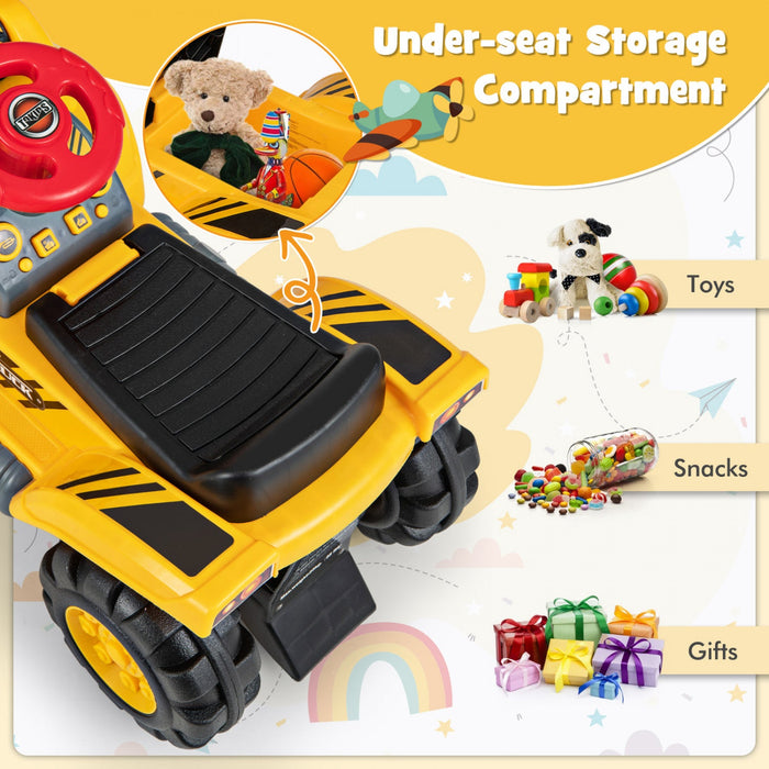 Costway Kids Ride On Excavator With Realistic Sound Effects Big Bucket 3 Toy Stones Helmet