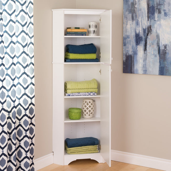 Elite Tall 2-Door Corner Storage Cabinet - White