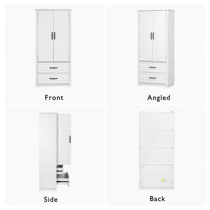 Angela 71\" Adjustable Shelves Pantry Cabinet With 2 Drawers - White 