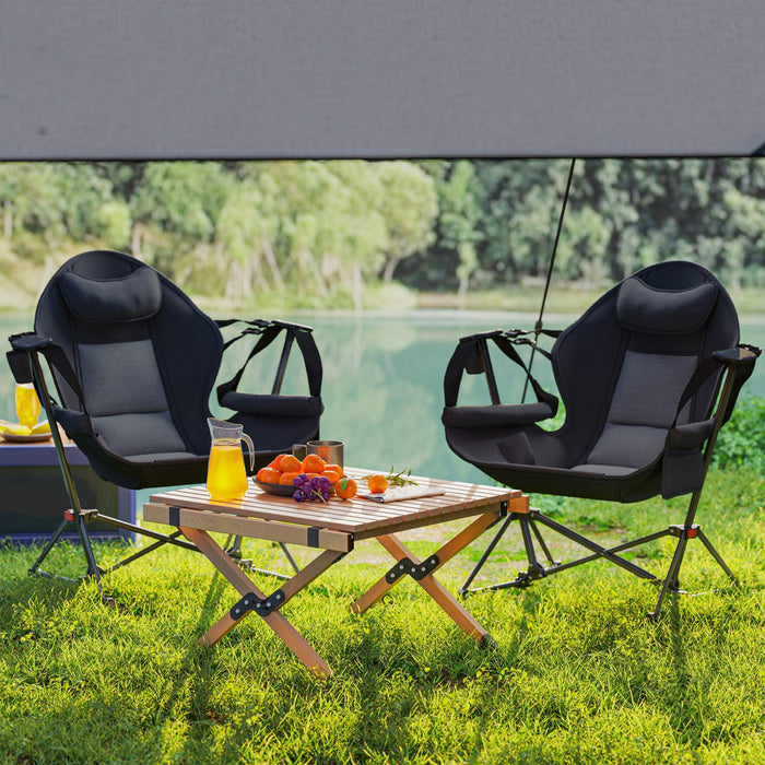 Outsunny Hammock Camping Chair Set Of 2 With Adjustable Back, Cup Holder