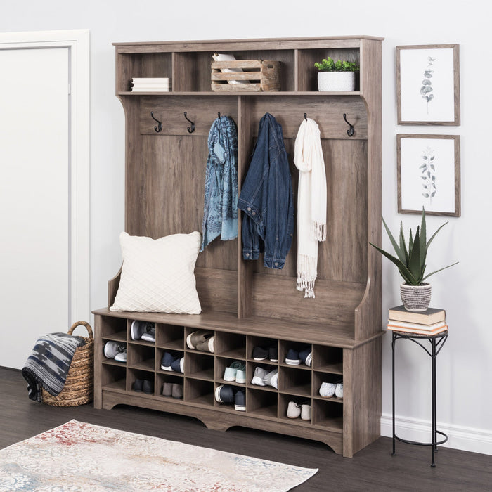 Hall Tree With 24 Shoe Cubbies - Drifted Grey