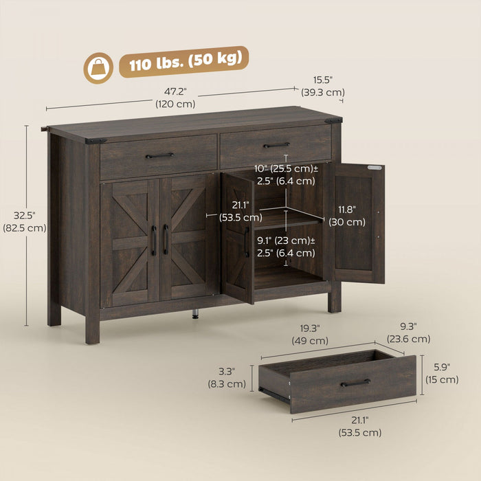 HOMCOM Sideboard Buffet Cabinet w/ Drawers and Shelves, Farmhouse Sideboard