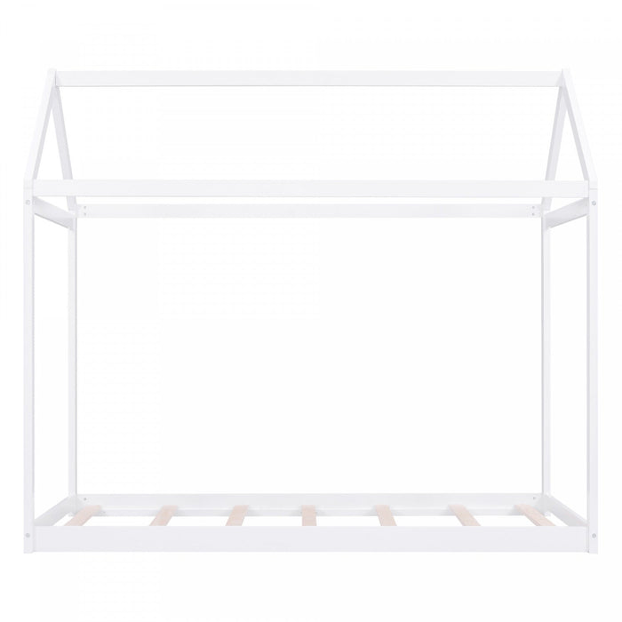 Susan Easy-clean Design Solid Wood House Bed With Roof Frame, Twin Size - White 