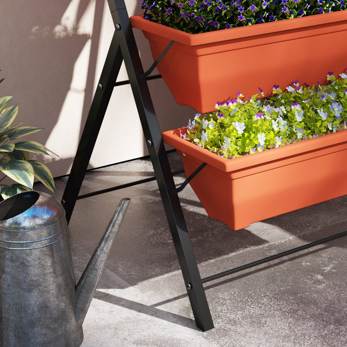 Outsunny 5-Tier Raised Garden Bed Plant Flower Pots w/ Leaking Holes Red