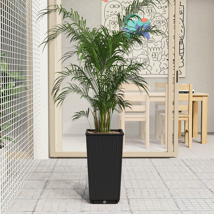 Costway 23" Tall Planters Set Of 2 Rattan Wicker Plant Pot Self-watering Tree Pot Black