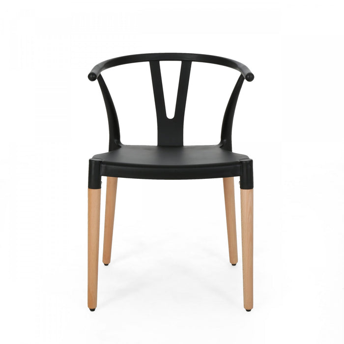 Chasel Dining Chair Set Of 2 With Polypropylene Seats And Soild Wood Legs - Black 