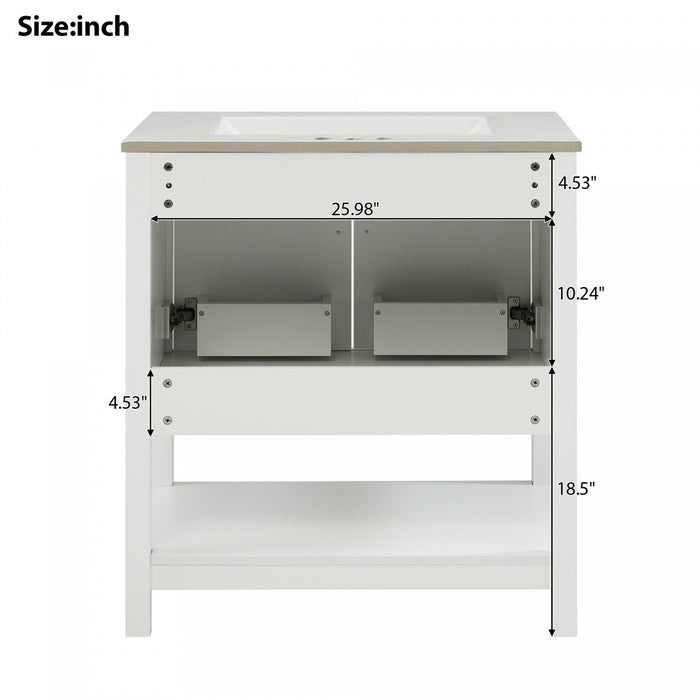 Simona 30\" Solid Wood Bathroom Vanity With Ceramic Sink And Storage - White 