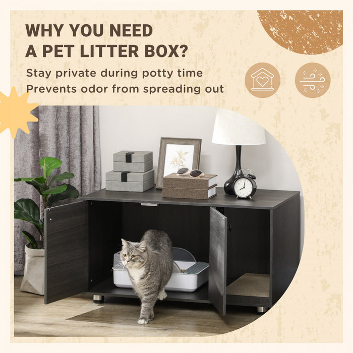 Pawhut Cat Litter Box Enclosure, Industrial Hidden Cat Washroom Furniture, End Table With Double Doo