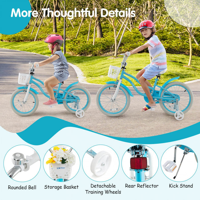 Prorider 18" Kids Bike Toddler Bicycle With Training Wheel Kickstand For 4-8 Years Blue