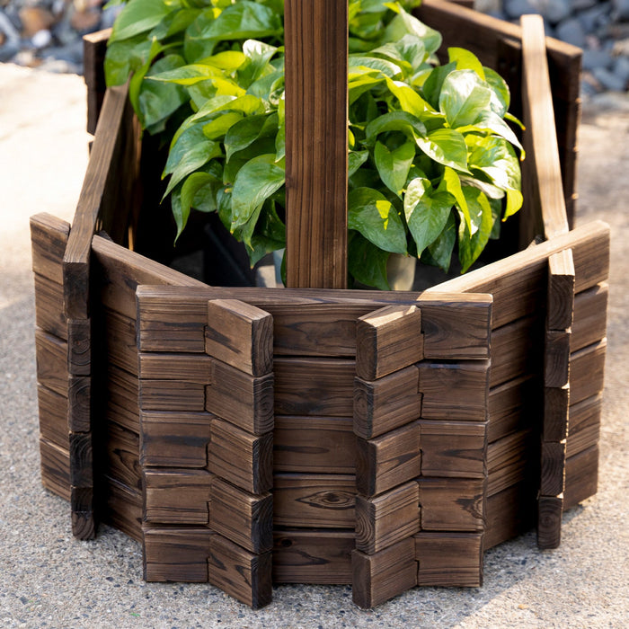 Outsunny Wooden Wishing Well Garden Bed, Rustic Outdoor Flower Planter Patio Ornamental For Plants, 