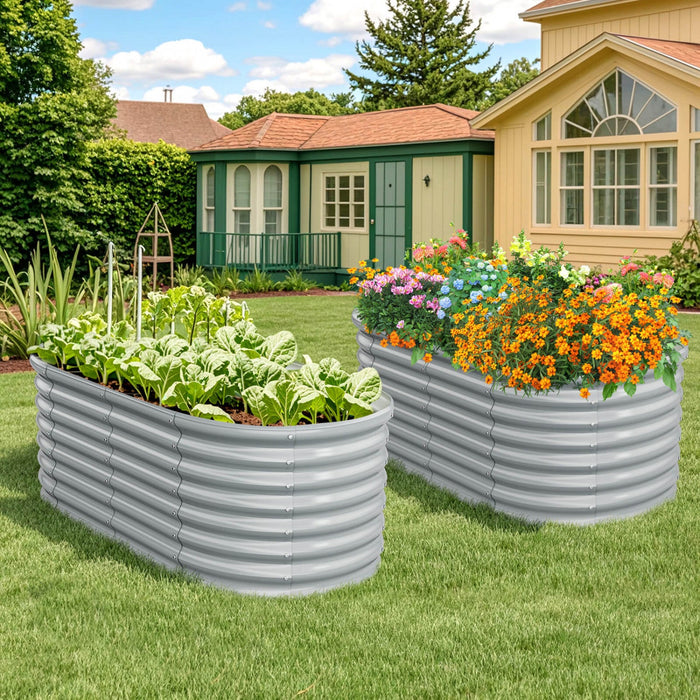 Costway 2 Pcs Raised Garden Bed Kit Planter Raised Garden Boxes Outdoor 65" X 32" X 24" Gray