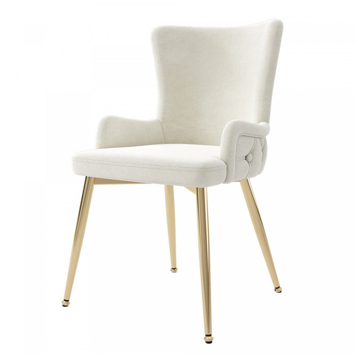 Luna Velvet Dining Chairs with Tufted Upholstered and Gold Metal Legs Set of 2, Beige  
