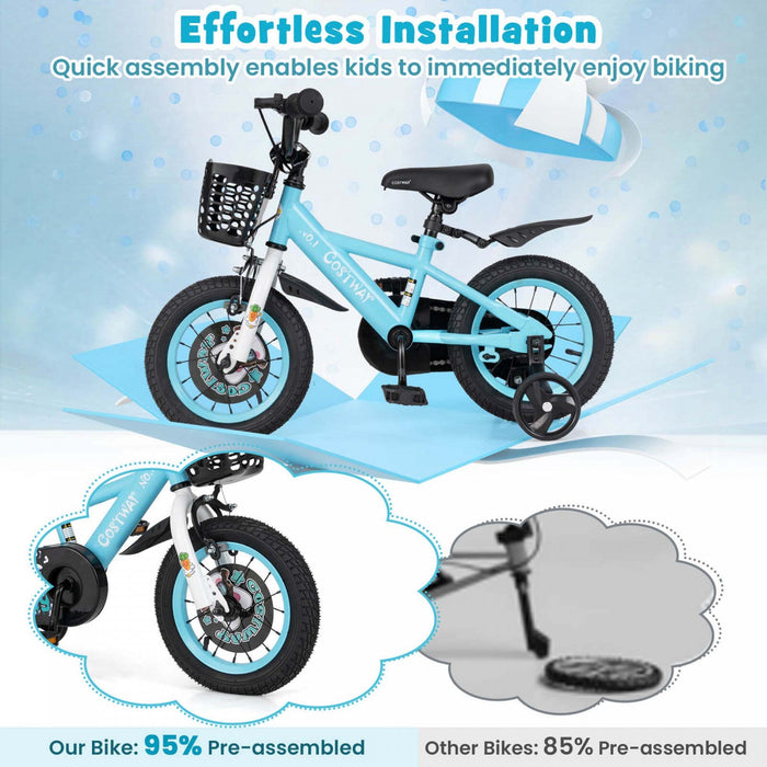 Costway 12" Kid's Bike For 3-4 With Height-adjustable Handlebar & Saddle Handbrake Blue