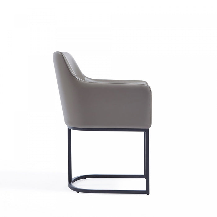 Serena Modern Metal Vegan Leather Armchair in Taupe - Set of 2 Dining Chair 