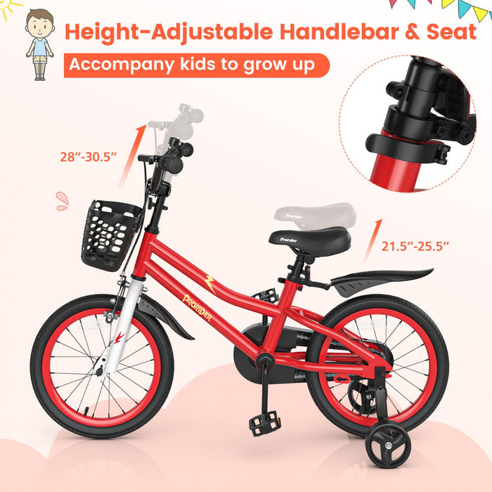 Costway 16" Kid's Bike With Removable Training Wheels & Basket For 4-7 Years Old Red