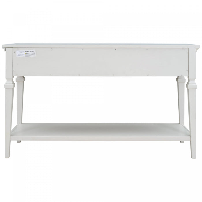 Sabina Solid Wood Console Table With 3 Drawers And Shelf - Antique White 