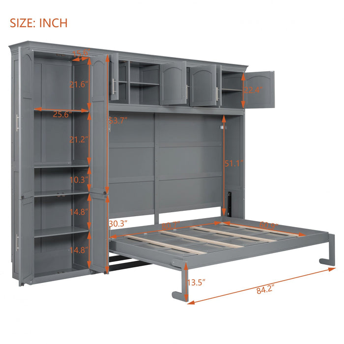 Eileen Space-saving Murphy Wall Bed With Cabinets, Queen Size - Grey 