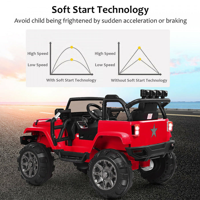 Costway 12v Kids Ride On Truck Car W/ Remote Control Mp3 Music Led Lights Red