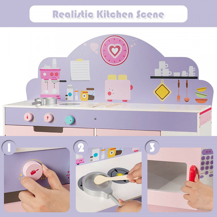 Costway 2 In 1 Kids Play Kitchen & Cafe Restaurant Wooden Pretend Cooking Playset Toy