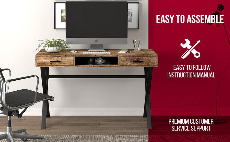 47” Computer Desk With 2 Drawers And 1 Shelf - Brown Reclaimed Wood With Black Metal 
