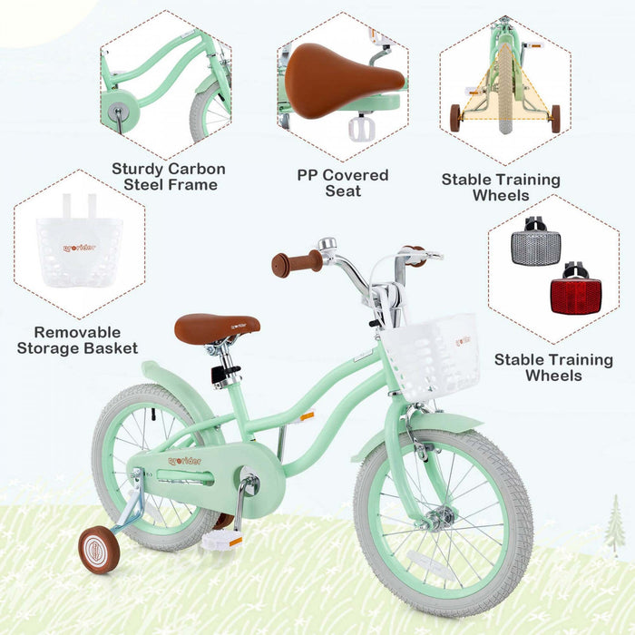 Prorider 16" Kids Bike Toddler Adjustable Bicycle With Training Wheel For 4-7 Years Old Girl Green