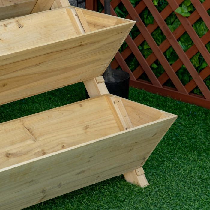 Outsunny Raised Garden Bed Wood, Freestanding Planter Stand With 5 Planting Boxes And 4 Hooks, Good 