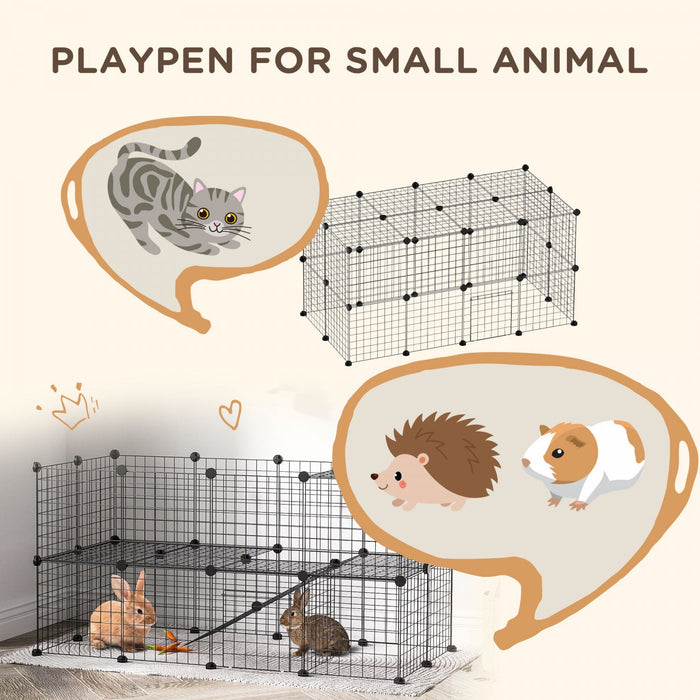Pawhut 36 Pcs Metal Mesh Pet Playpen Portable Diy Small Animal Cage House Kennel Crate Fence With Ma