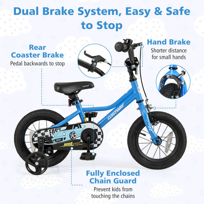 Costway 12" Kids Training Bike With Removable Training Wheels Pneumatic Tires Navy