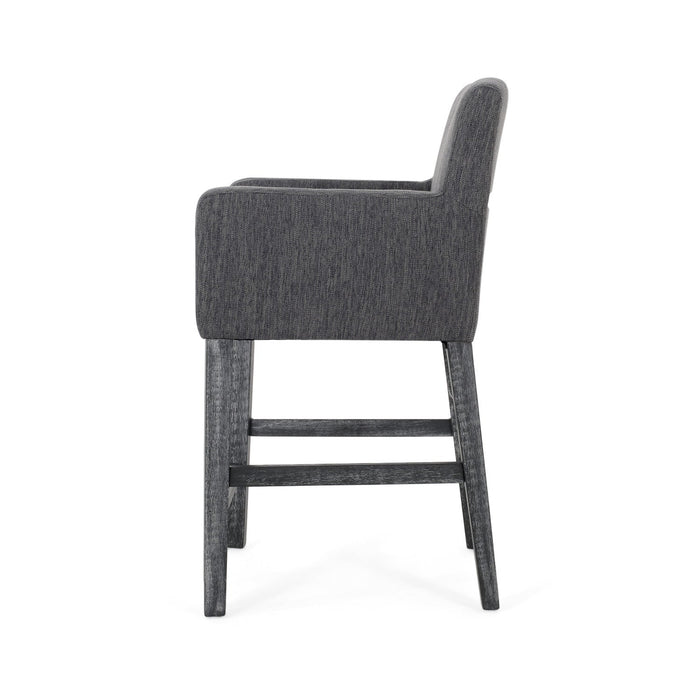 Lewis 26\" Seat Height Counter Stools Set Of 2 With Upholstered Fabric And Solid Wood Legs - Charcoal 