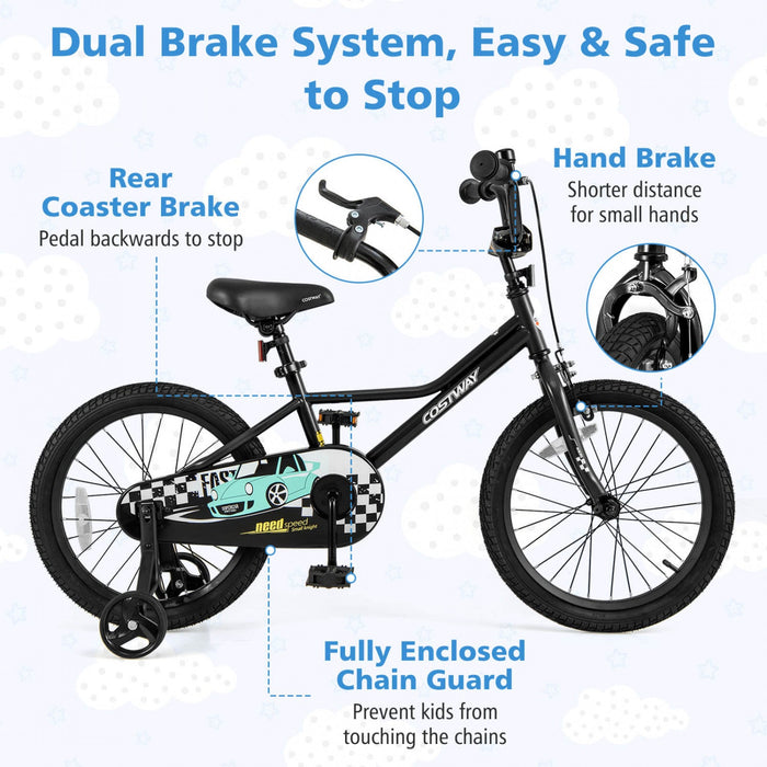 Costway 18" Kids Training Bike With Removable Training Wheels Pneumatic Tires Black