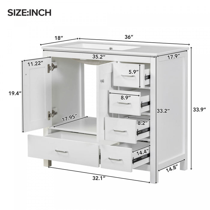 Andrew 36\" Solid Wood Bathroom Vanity With Ceramic Sink And Storage Cabinet - White 