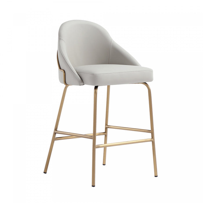 Gracie Modern Metal Upholstered Counter Stool in Stone Gray and Gold Bar Stool 