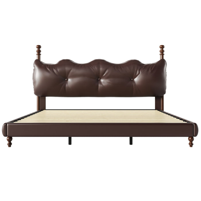 Emma Faux Leather Platform Bed Frame with Headboard,California King Size,Dark Brown King Bed  