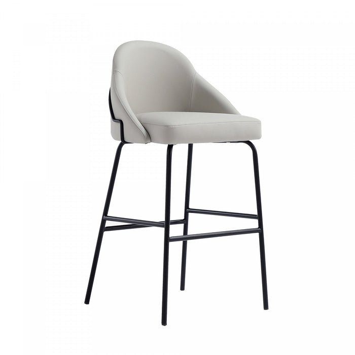 Gracie Modern Metal Upholstered Barstool in Stone Gray and Black Armoire 