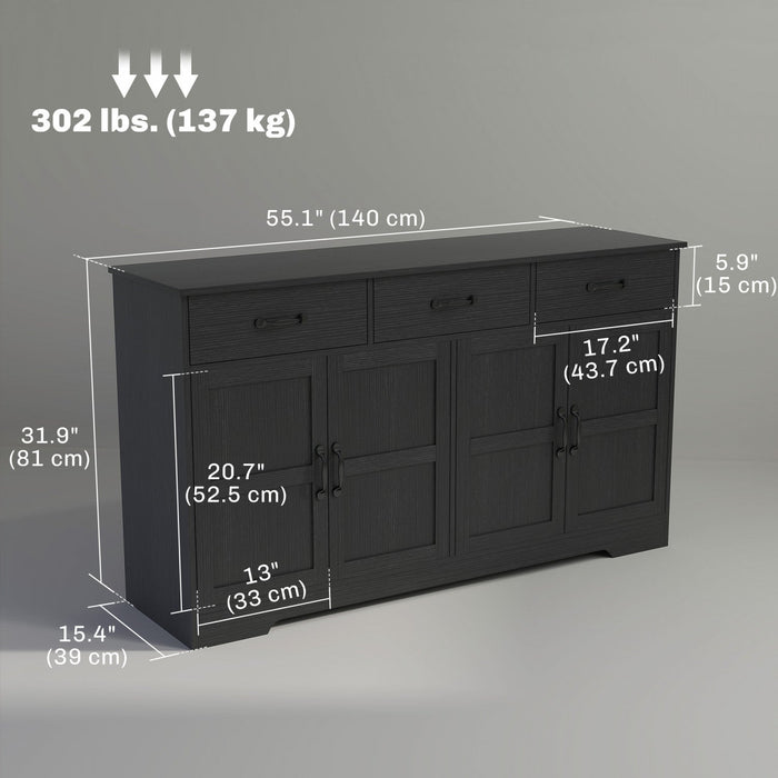 HOMCOM Sideboard Cabinet, Coffee Bar Cabinet with Drawers, Distressed Black
