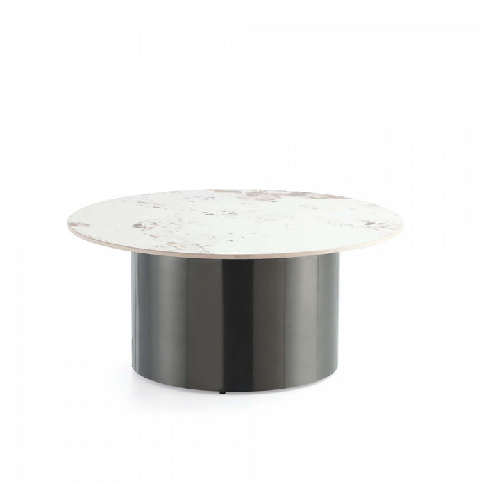 Alondra Modern Glam Sintered Stone Top Coffee Table in Black 