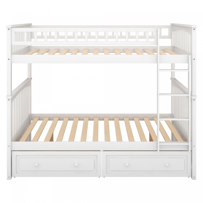 Brady Solid Wood Convertible Full Bunk Bed With Drawers - White Lit Superpose Convertible Brady En Bois Massif, Taille Double, Avec Tiroirs - Blanc